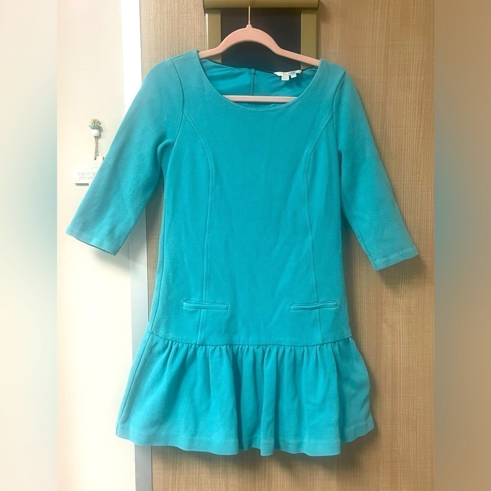 BODEN Suzie Shift Dress Women's Size 6 R Turquoise 3/4 Sleeve